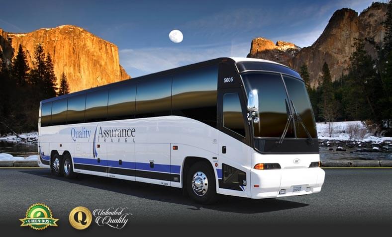 56 Passenger Green Charter Bus, Bus Charter Services, Charter Bus Rentals -  San Francisco Bay Area, San Jose, Silicon Valley - Quality Assurance Travel